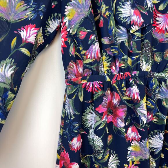 J.Crew XS Floral Tie-Neck Knee Length Dress Navy Blue Fit & Flare Dress - Picture 6 of 13